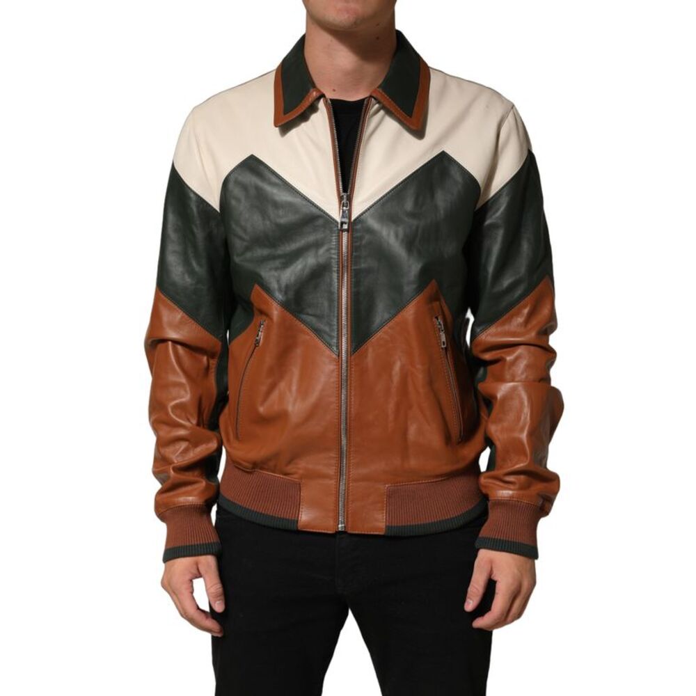Dolce & Gabbana Multicolored Leather Full Zip Men Men's Jacket
